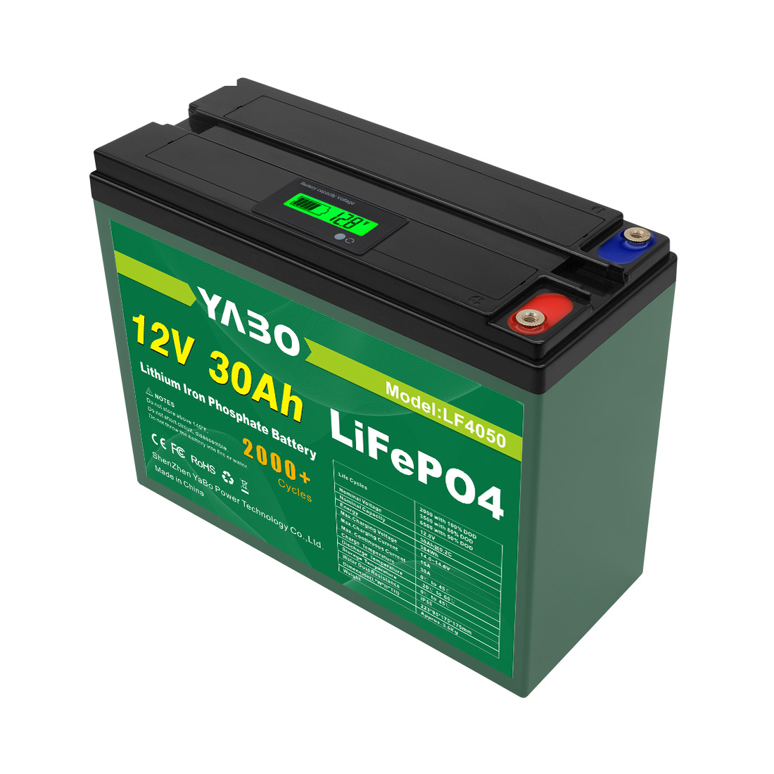 YABO Compact 12V 30Ah LFP Batterie LiFePO4 avec BMS